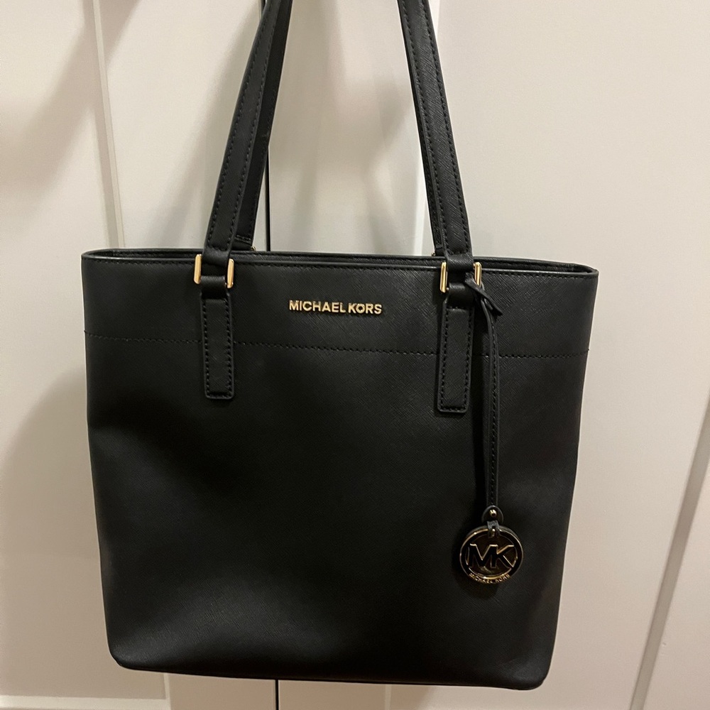 Michael Kors Black Structured Tote with Gold Accents